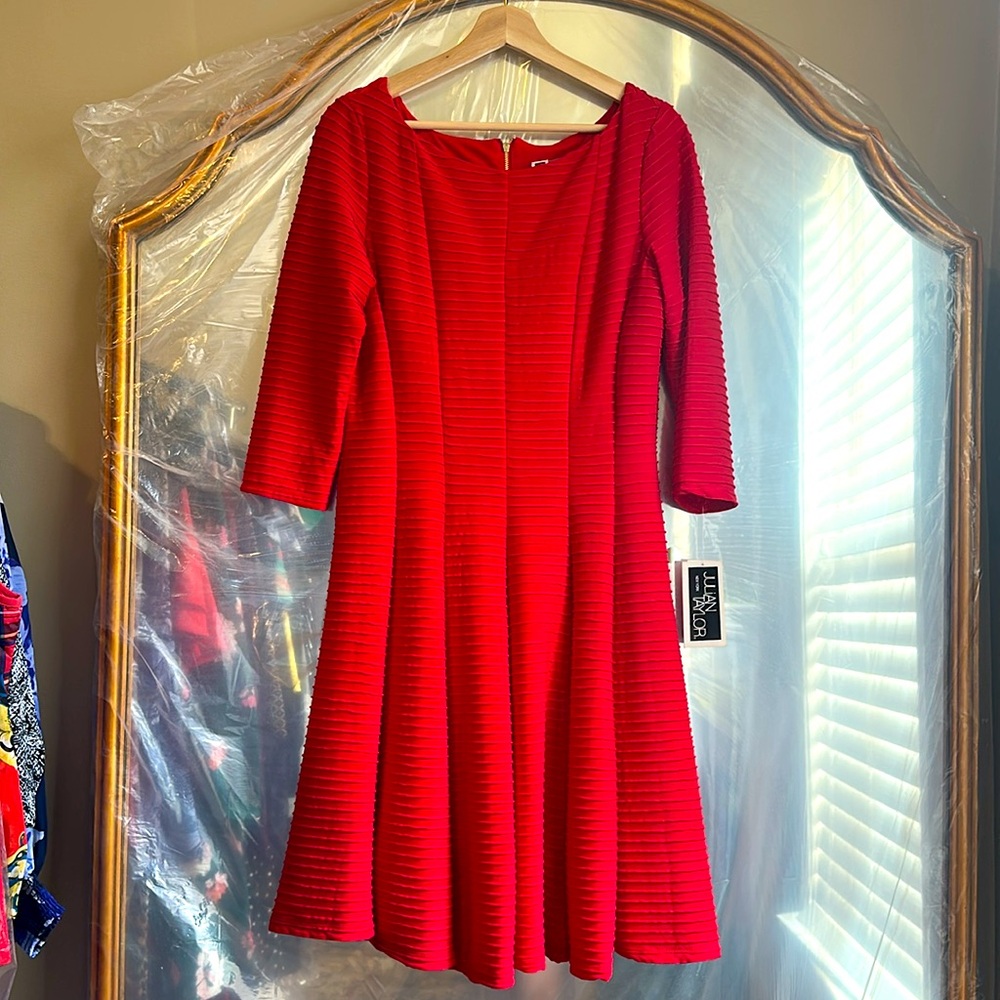 Red Ribbed Knit Dress Size 10 by Julian Taylor